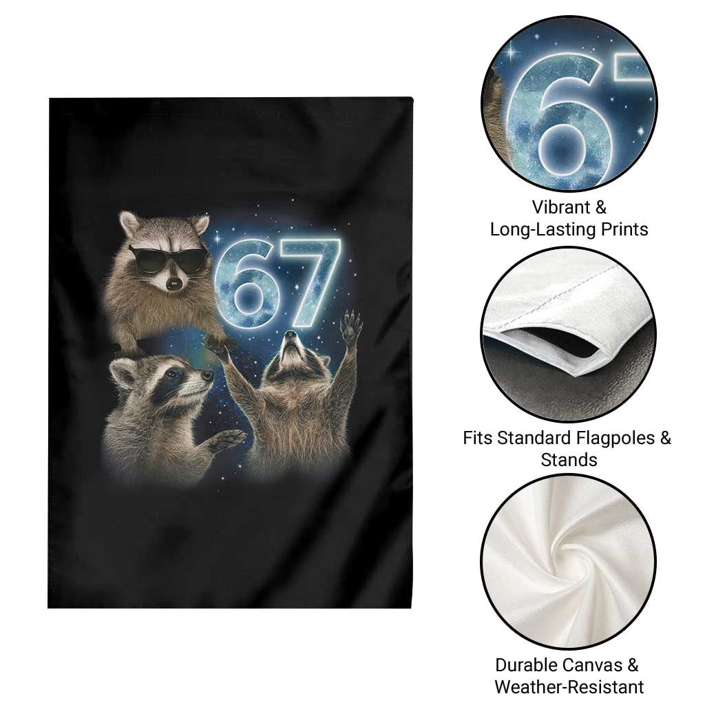 Funny 67 Raccoon Meme Garden Flag Howling at The Moon Funny Six Seven Weird Cursed - Wonder Print Shop
