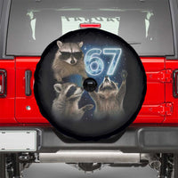 Funny 67 Raccoon Meme Spare Tire Cover Howling at The Moon Funny Six Seven Weird Cursed - Wonder Print Shop
