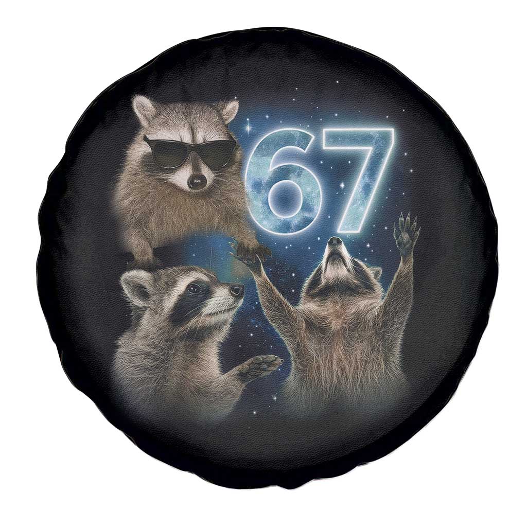 Funny 67 Raccoon Meme Spare Tire Cover Howling at The Moon Funny Six Seven Weird Cursed - Wonder Print Shop