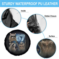 Funny 67 Raccoon Meme Spare Tire Cover Howling at The Moon Funny Six Seven Weird Cursed - Wonder Print Shop