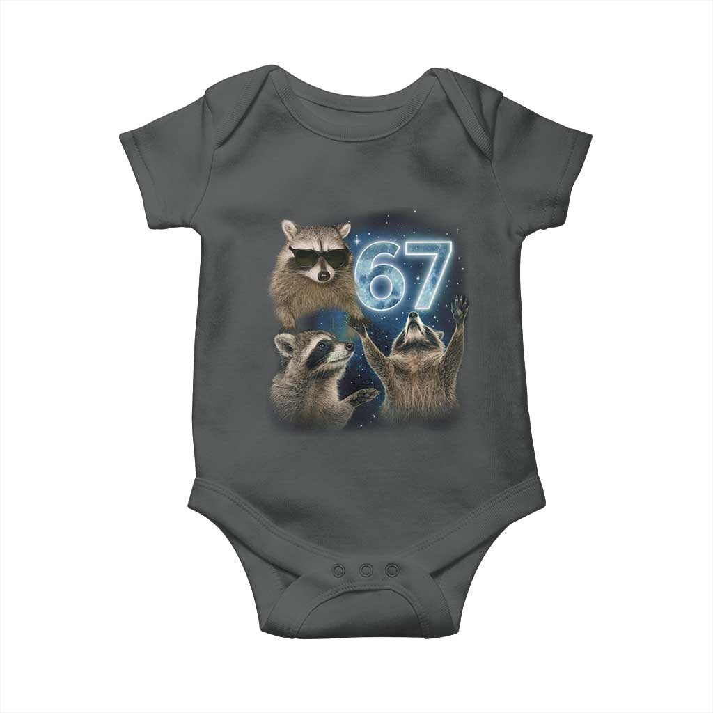 Funny 67 Raccoon Meme Baby Onesie Howling at The Moon Funny Six Seven Weird Cursed - Wonder Print Shop