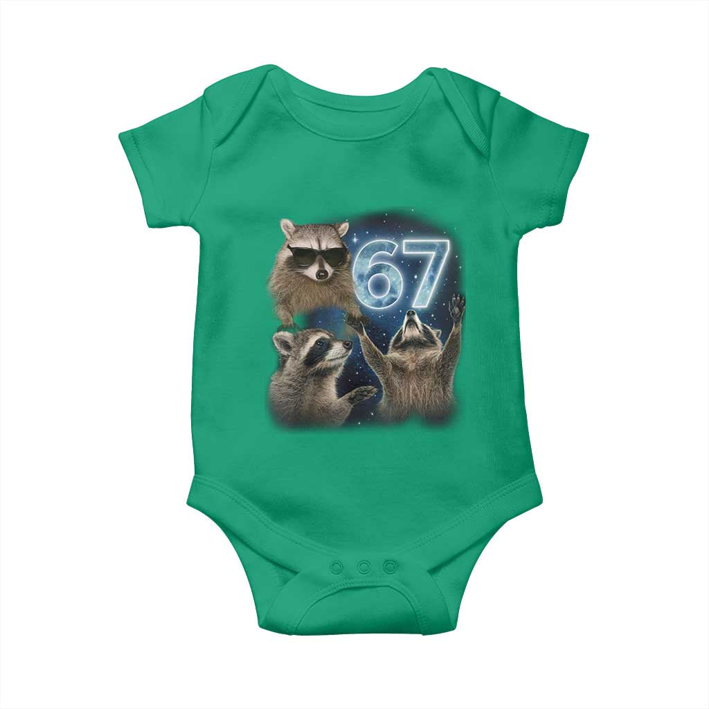Funny 67 Raccoon Meme Baby Onesie Howling at The Moon Funny Six Seven Weird Cursed - Wonder Print Shop
