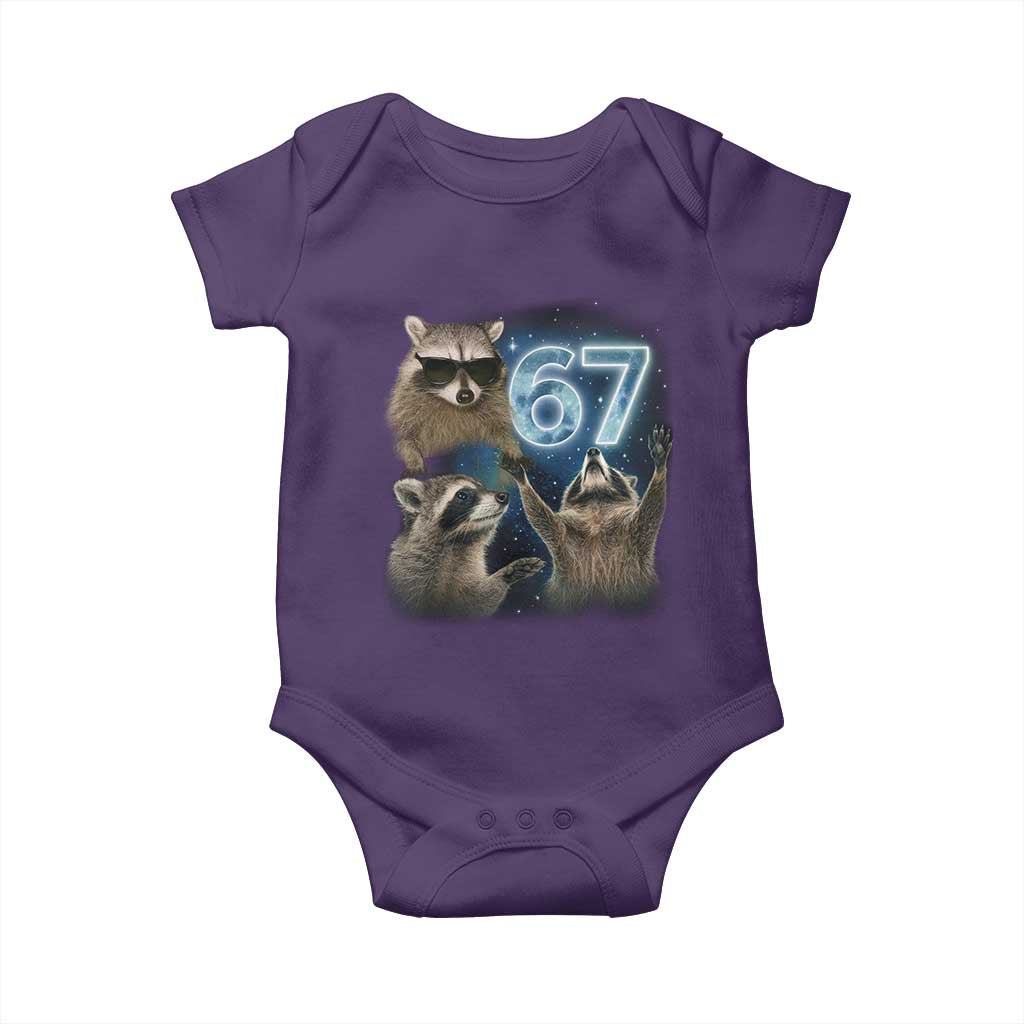 Funny 67 Raccoon Meme Baby Onesie Howling at The Moon Funny Six Seven Weird Cursed - Wonder Print Shop