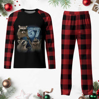 Funny 67 Raccoon Meme Plaid Pajama Set Howling at The Moon Funny Six Seven Weird Cursed - Wonder Print Shop