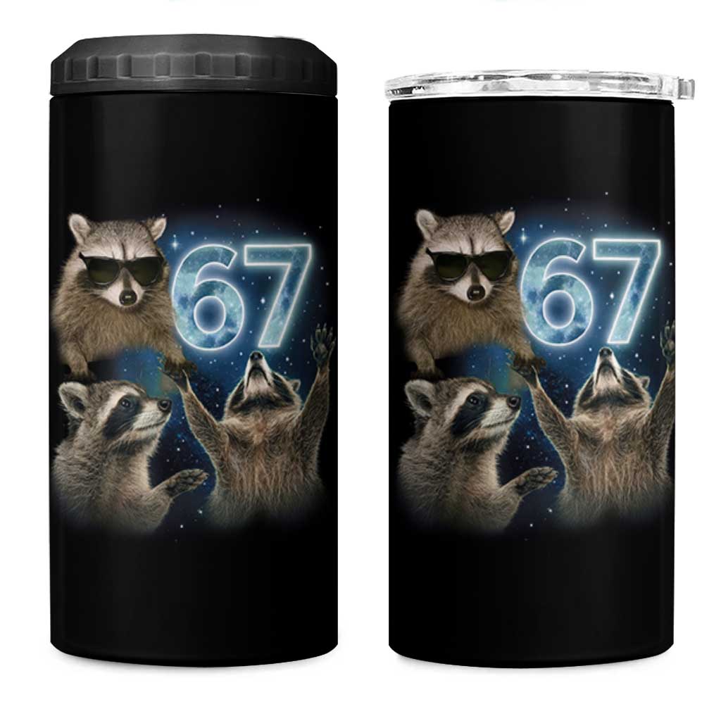 Funny 67 Raccoon Meme 4 in 1 Can Cooler Tumbler Howling at The Moon Funny Six Seven Weird Cursed - Wonder Print Shop