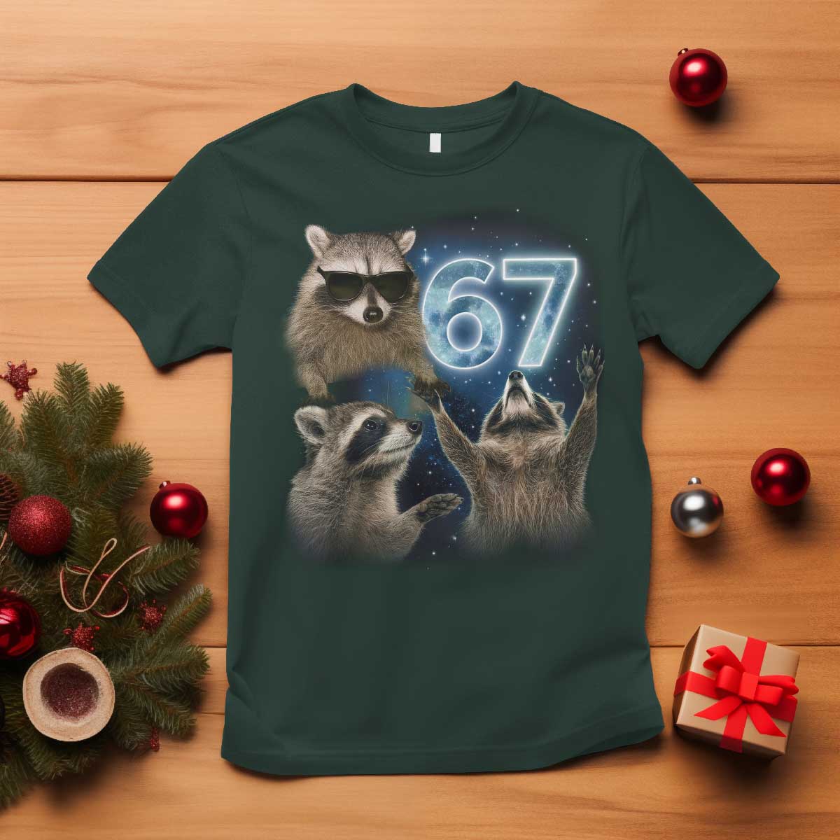 Funny 67 Raccoon Meme T Shirt Howling at The Moon Funny Six Seven Weird Cursed - Wonder Print Shop