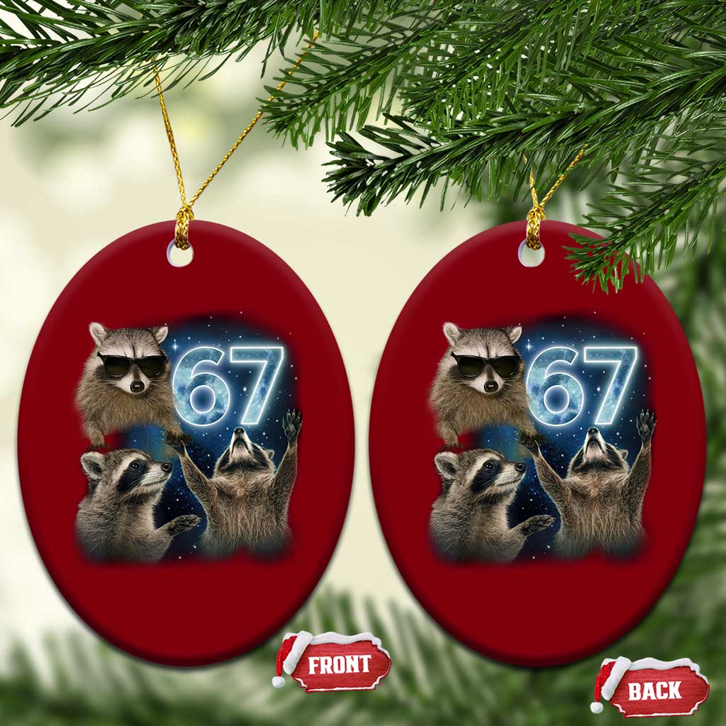 Funny 67 Raccoon Meme Ceramic Ornament Howling at The Moon Funny Six Seven Weird Cursed - Wonder Print Shop