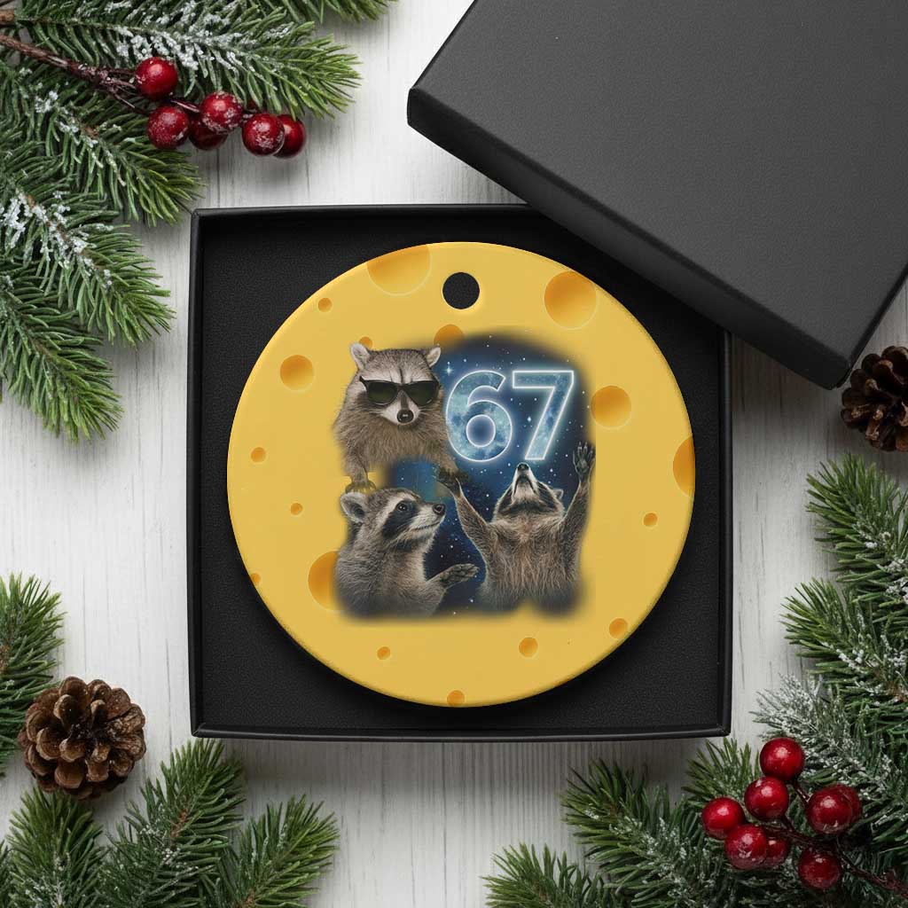 Funny 67 Raccoon Meme Ceramic Ornament Howling at The Moon Funny Six Seven Weird Cursed - Wonder Print Shop
