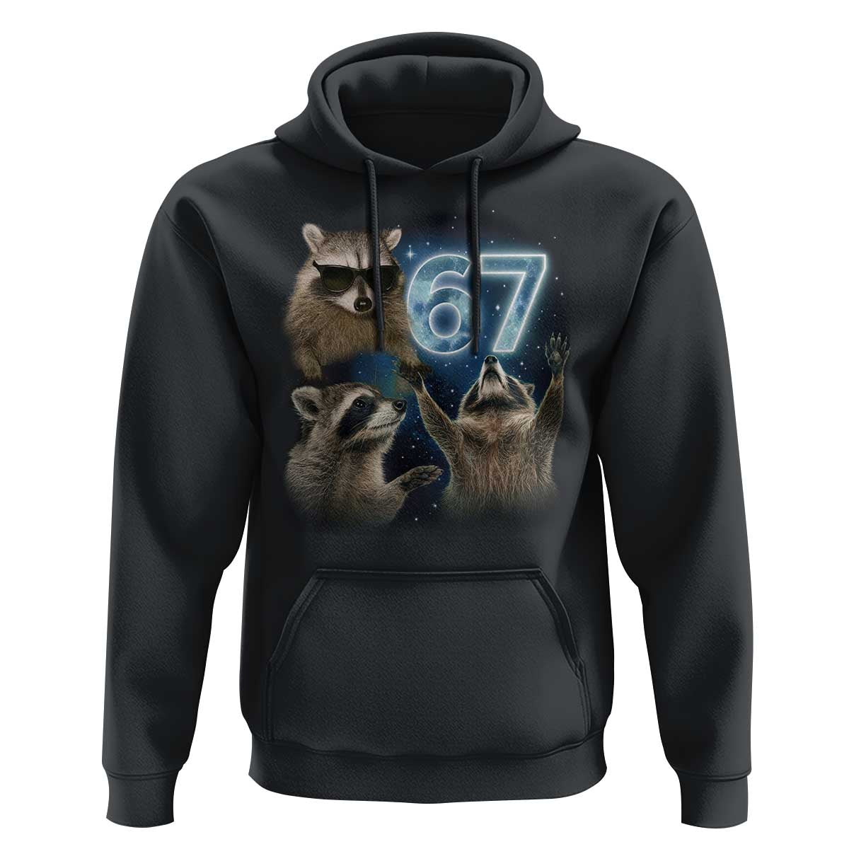Funny 67 Raccoon Meme Hoodie Howling at The Moon Funny Six Seven Weird Cursed - Wonder Print Shop