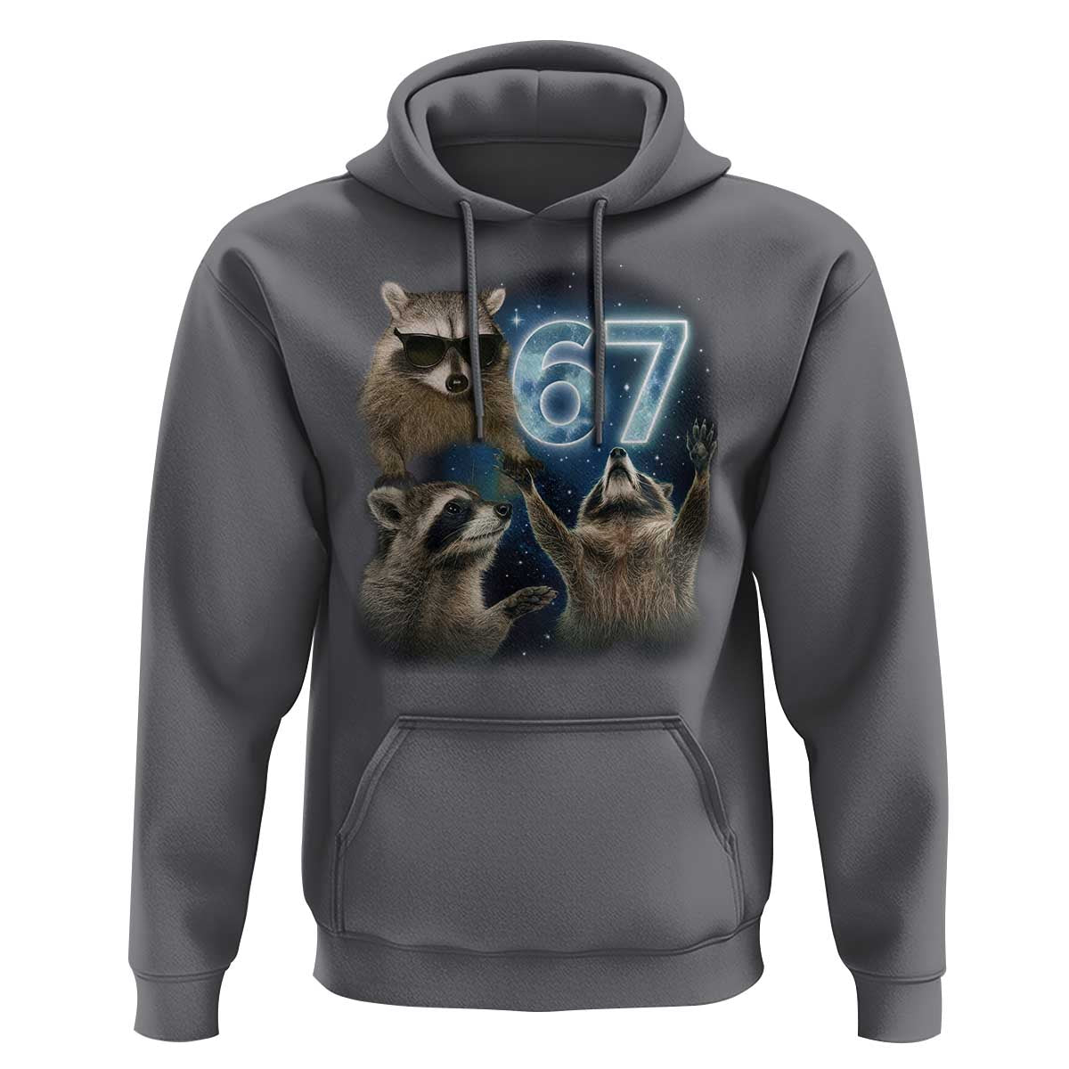 Funny 67 Raccoon Meme Hoodie Howling at The Moon Funny Six Seven Weird Cursed - Wonder Print Shop