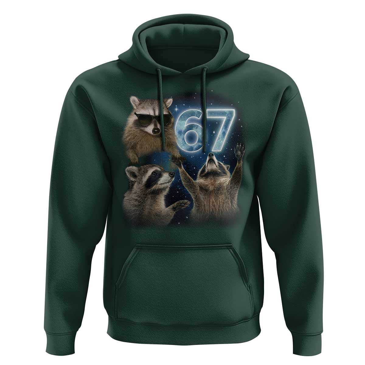 Funny 67 Raccoon Meme Hoodie Howling at The Moon Funny Six Seven Weird Cursed - Wonder Print Shop