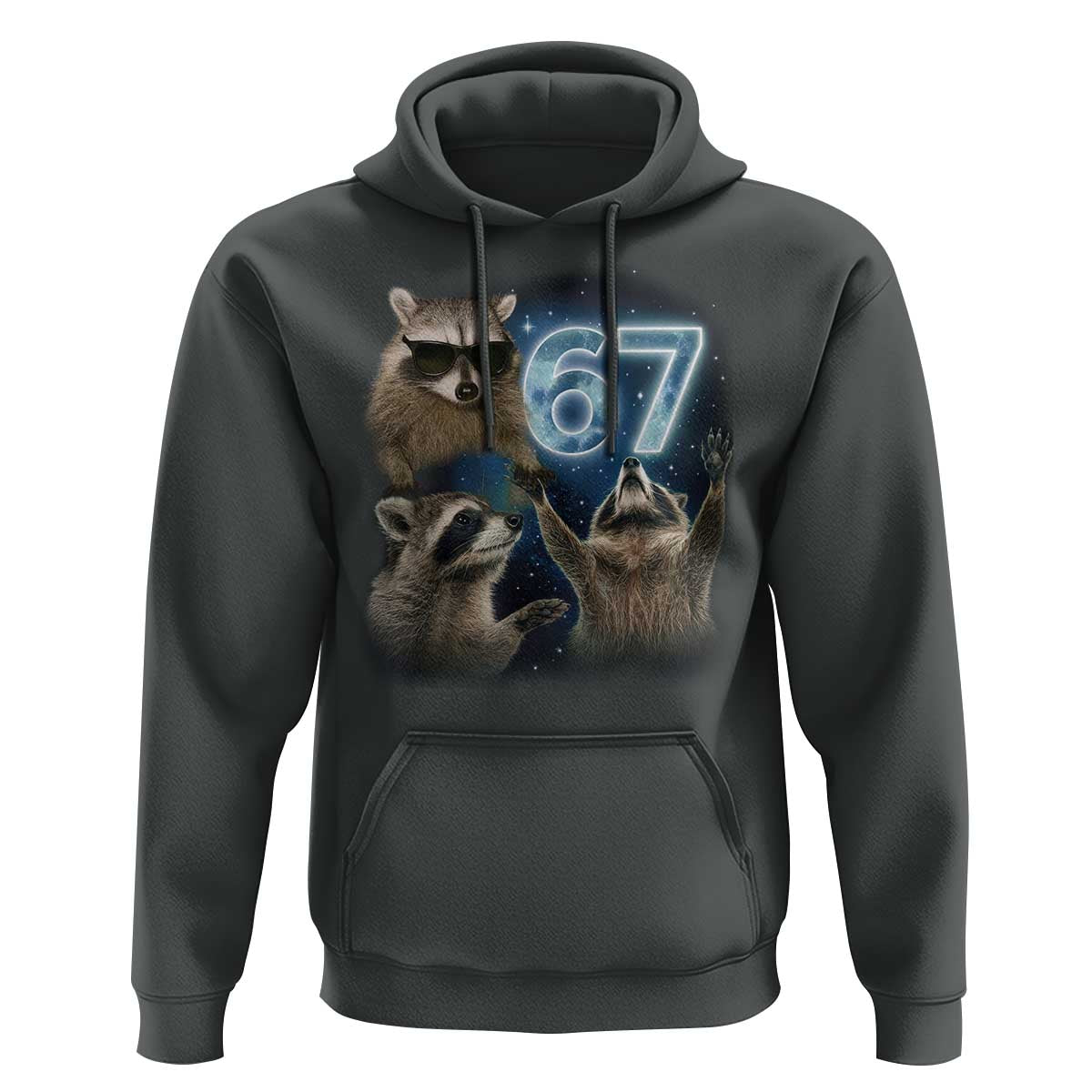 Funny 67 Raccoon Meme Hoodie Howling at The Moon Funny Six Seven Weird Cursed - Wonder Print Shop