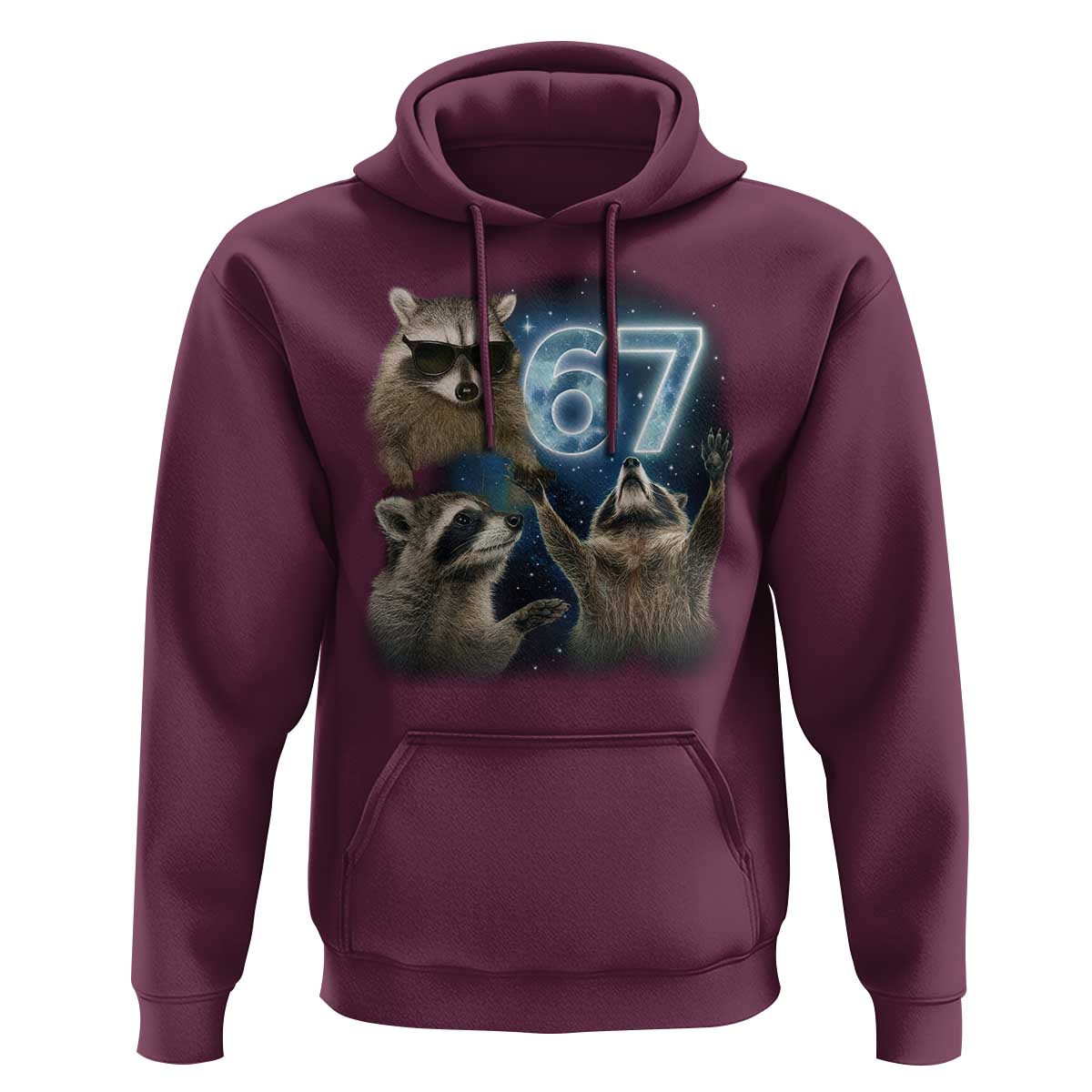Funny 67 Raccoon Meme Hoodie Howling at The Moon Funny Six Seven Weird Cursed - Wonder Print Shop
