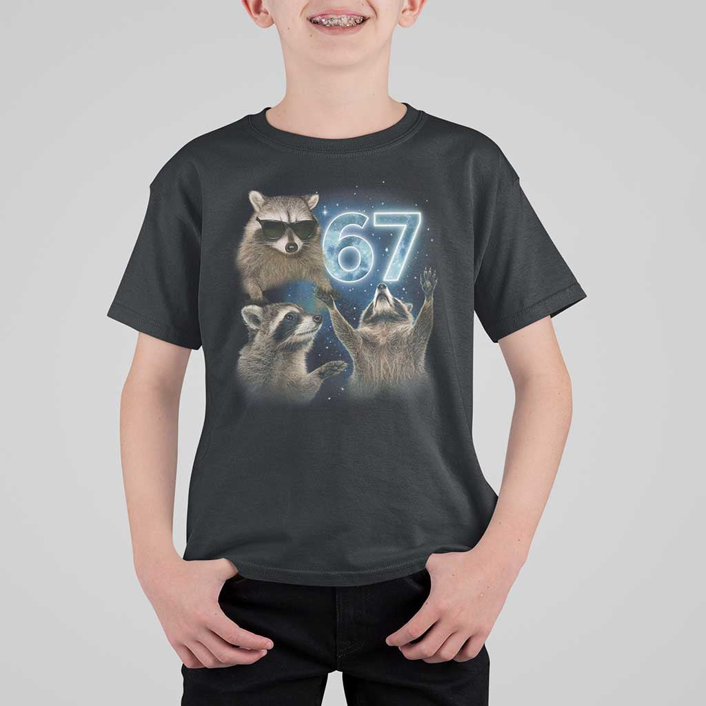 Funny 67 Raccoon Meme T Shirt For Kid Howling at The Moon Funny Six Seven Weird Cursed - Wonder Print Shop