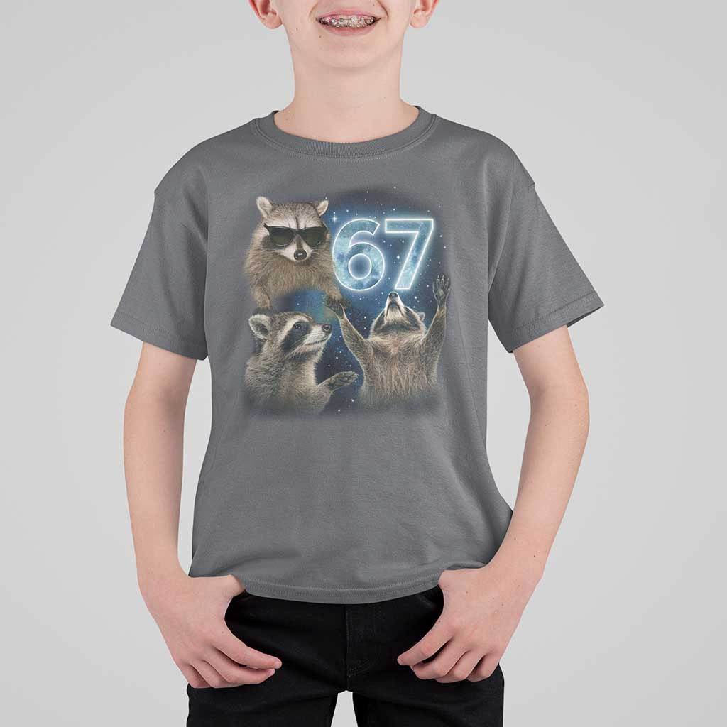 Funny 67 Raccoon Meme T Shirt For Kid Howling at The Moon Funny Six Seven Weird Cursed - Wonder Print Shop