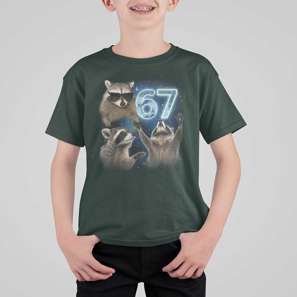 Funny 67 Raccoon Meme T Shirt For Kid Howling at The Moon Funny Six Seven Weird Cursed - Wonder Print Shop