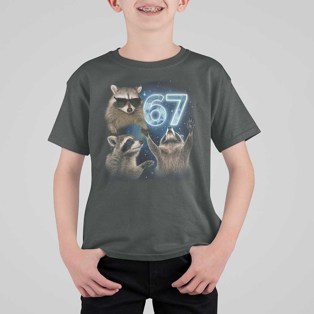 Funny 67 Raccoon Meme T Shirt For Kid Howling at The Moon Funny Six Seven Weird Cursed - Wonder Print Shop
