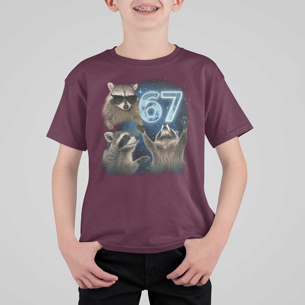 Funny 67 Raccoon Meme T Shirt For Kid Howling at The Moon Funny Six Seven Weird Cursed - Wonder Print Shop