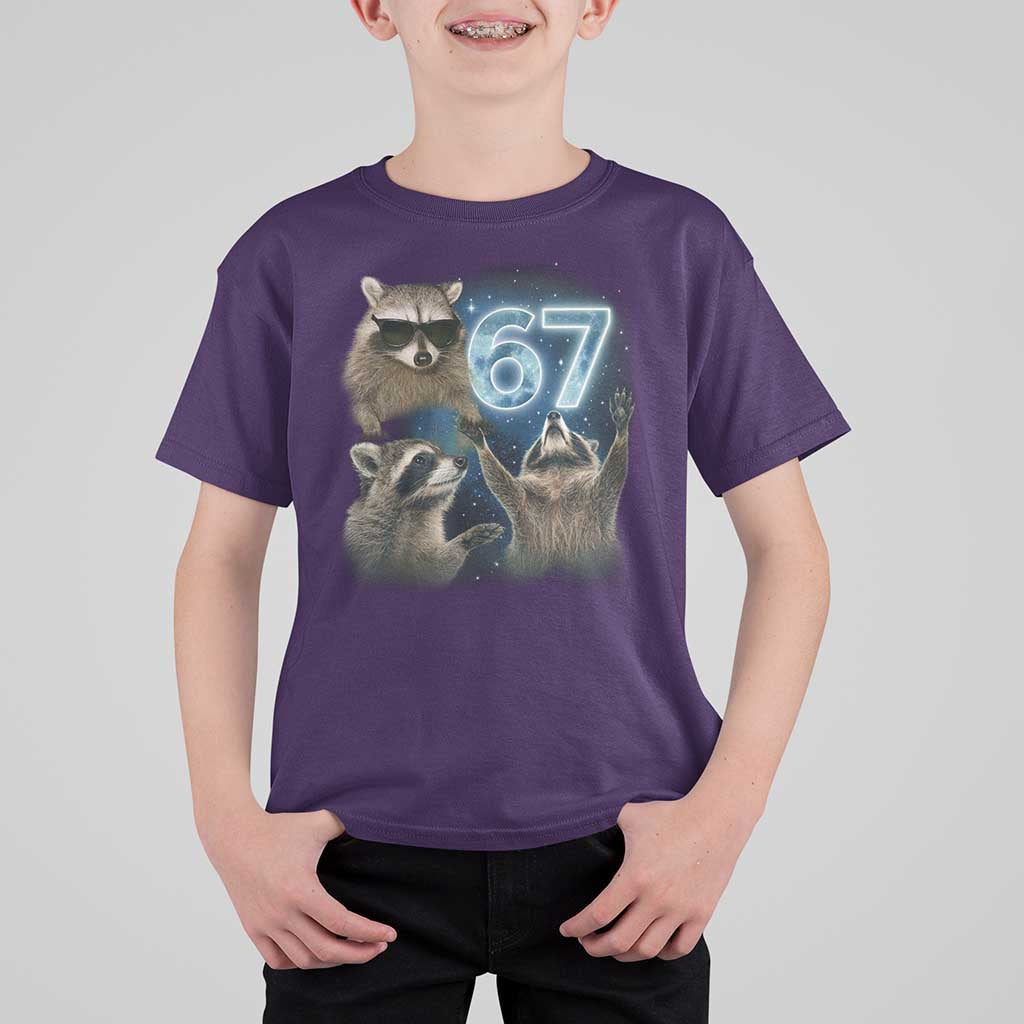 Funny 67 Raccoon Meme T Shirt For Kid Howling at The Moon Funny Six Seven Weird Cursed - Wonder Print Shop