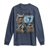 Funny 67 Raccoon Meme Long Sleeve Shirt Howling at The Moon Funny Six Seven Weird Cursed - Wonder Print Shop