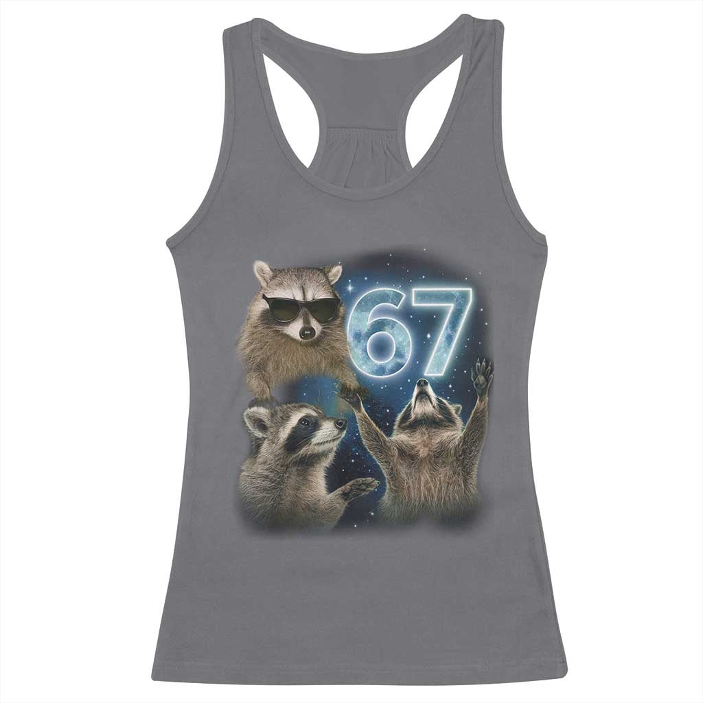 Funny 67 Raccoon Meme Racerback Tank Top Howling at The Moon Funny Six Seven Weird Cursed - Wonder Print Shop