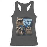 Funny 67 Raccoon Meme Racerback Tank Top Howling at The Moon Funny Six Seven Weird Cursed - Wonder Print Shop