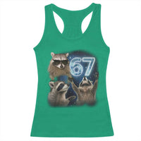 Funny 67 Raccoon Meme Racerback Tank Top Howling at The Moon Funny Six Seven Weird Cursed - Wonder Print Shop