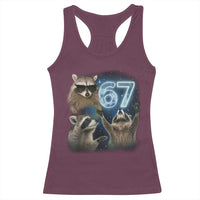 Funny 67 Raccoon Meme Racerback Tank Top Howling at The Moon Funny Six Seven Weird Cursed - Wonder Print Shop