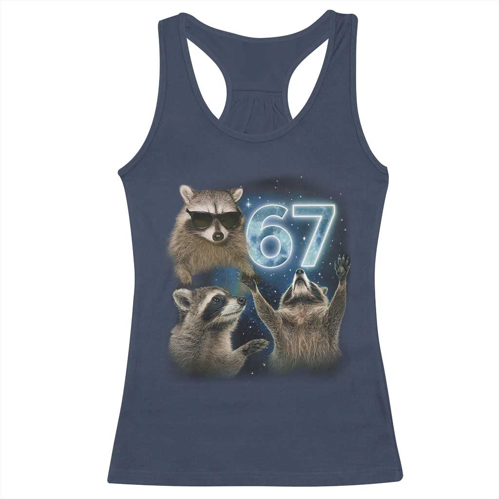 Funny 67 Raccoon Meme Racerback Tank Top Howling at The Moon Funny Six Seven Weird Cursed - Wonder Print Shop