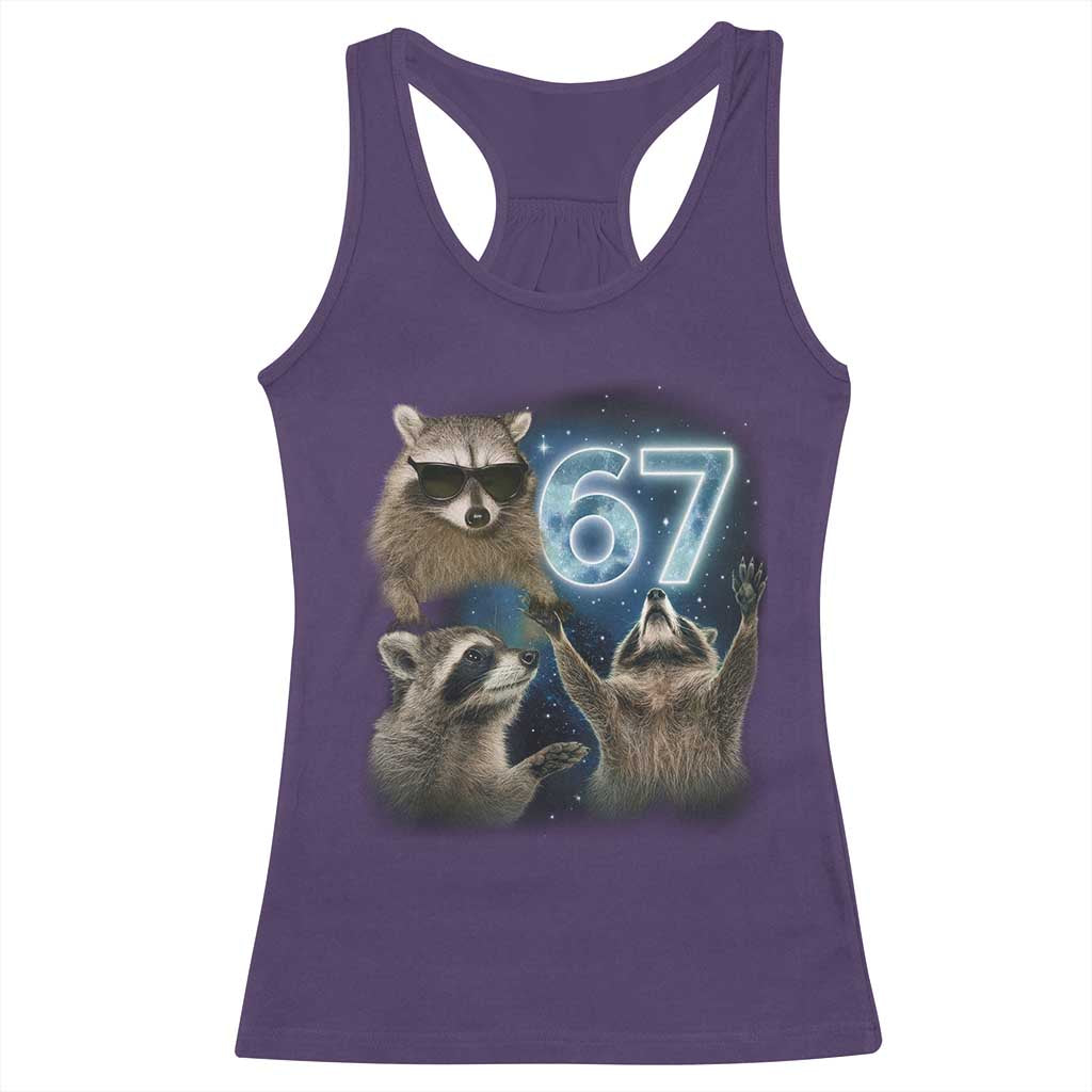 Funny 67 Raccoon Meme Racerback Tank Top Howling at The Moon Funny Six Seven Weird Cursed - Wonder Print Shop