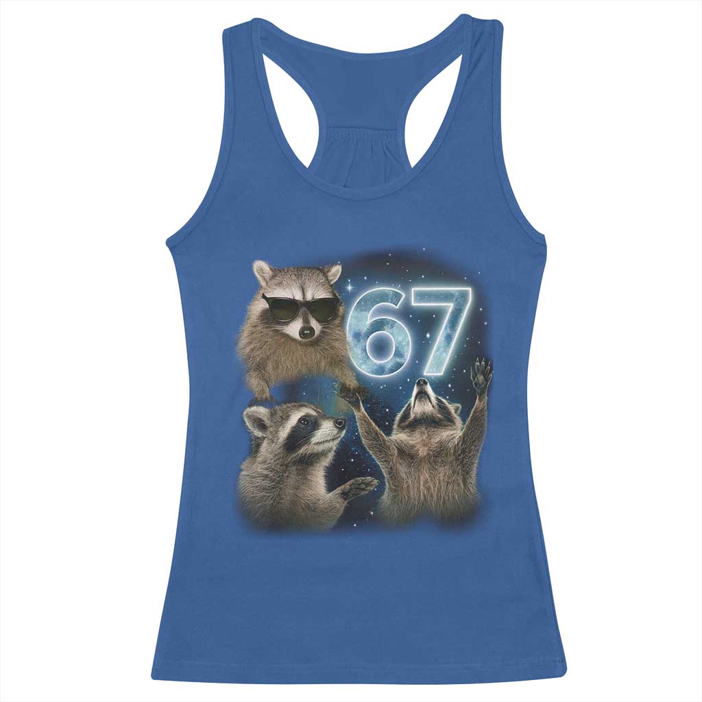 Funny 67 Raccoon Meme Racerback Tank Top Howling at The Moon Funny Six Seven Weird Cursed - Wonder Print Shop