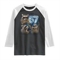 Funny 67 Raccoon Meme Raglan Shirt Howling at The Moon Funny Six Seven Weird Cursed - Wonder Print Shop