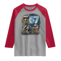 Funny 67 Raccoon Meme Raglan Shirt Howling at The Moon Funny Six Seven Weird Cursed - Wonder Print Shop
