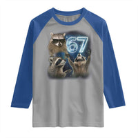 Funny 67 Raccoon Meme Raglan Shirt Howling at The Moon Funny Six Seven Weird Cursed - Wonder Print Shop