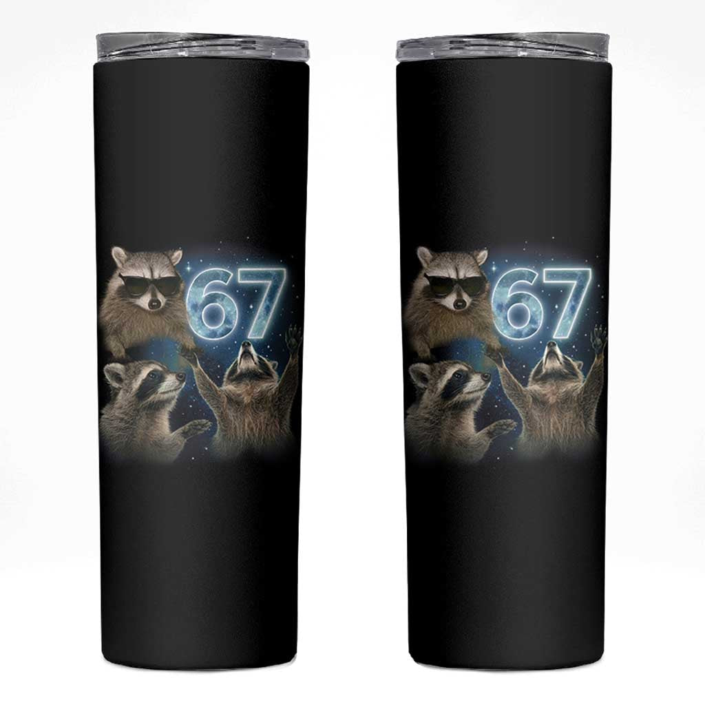 Funny 67 Raccoon Meme Skinny Tumbler Howling at The Moon Funny Six Seven Weird Cursed - Wonder Print Shop