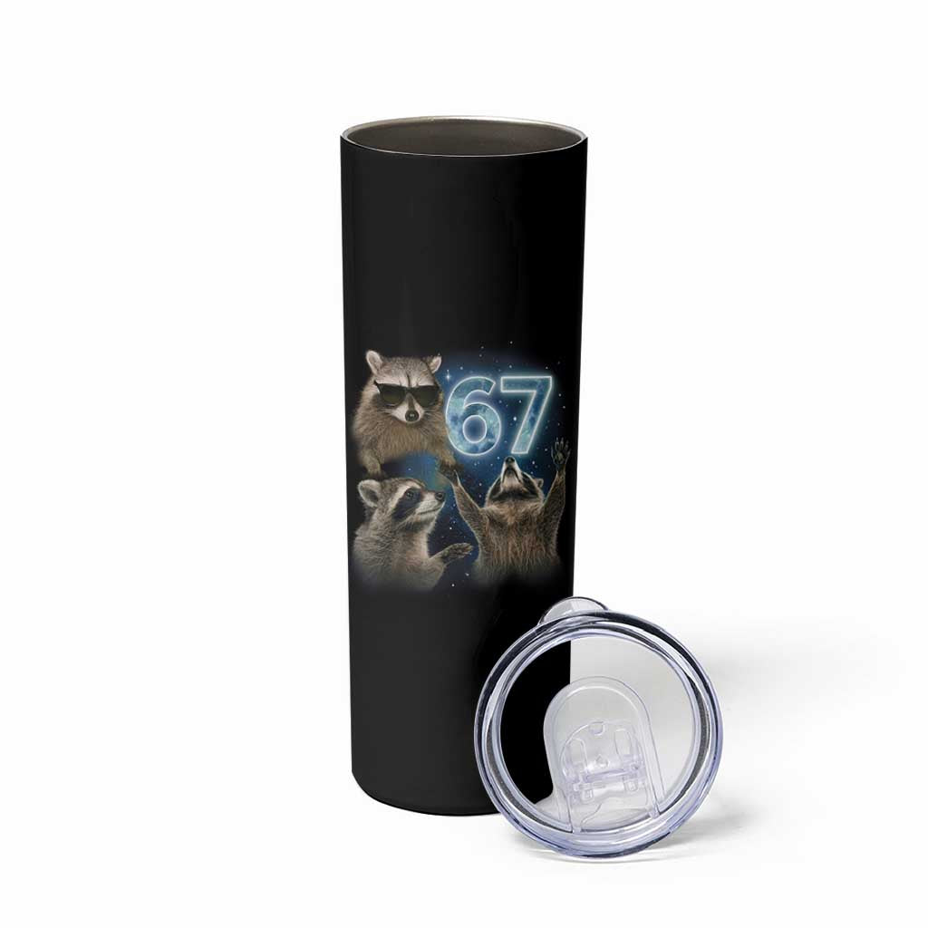 Funny 67 Raccoon Meme Skinny Tumbler Howling at The Moon Funny Six Seven Weird Cursed - Wonder Print Shop