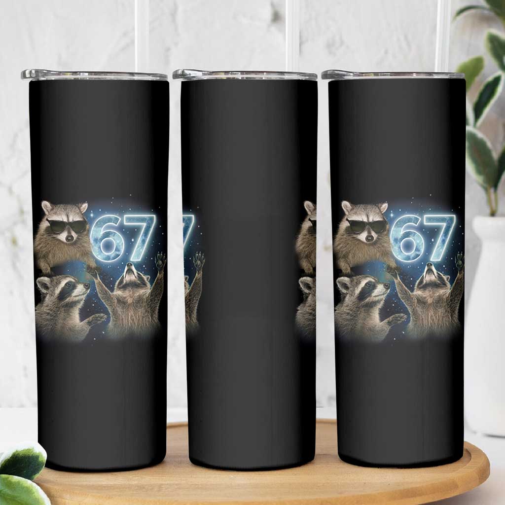 Funny 67 Raccoon Meme Skinny Tumbler Howling at The Moon Funny Six Seven Weird Cursed - Wonder Print Shop