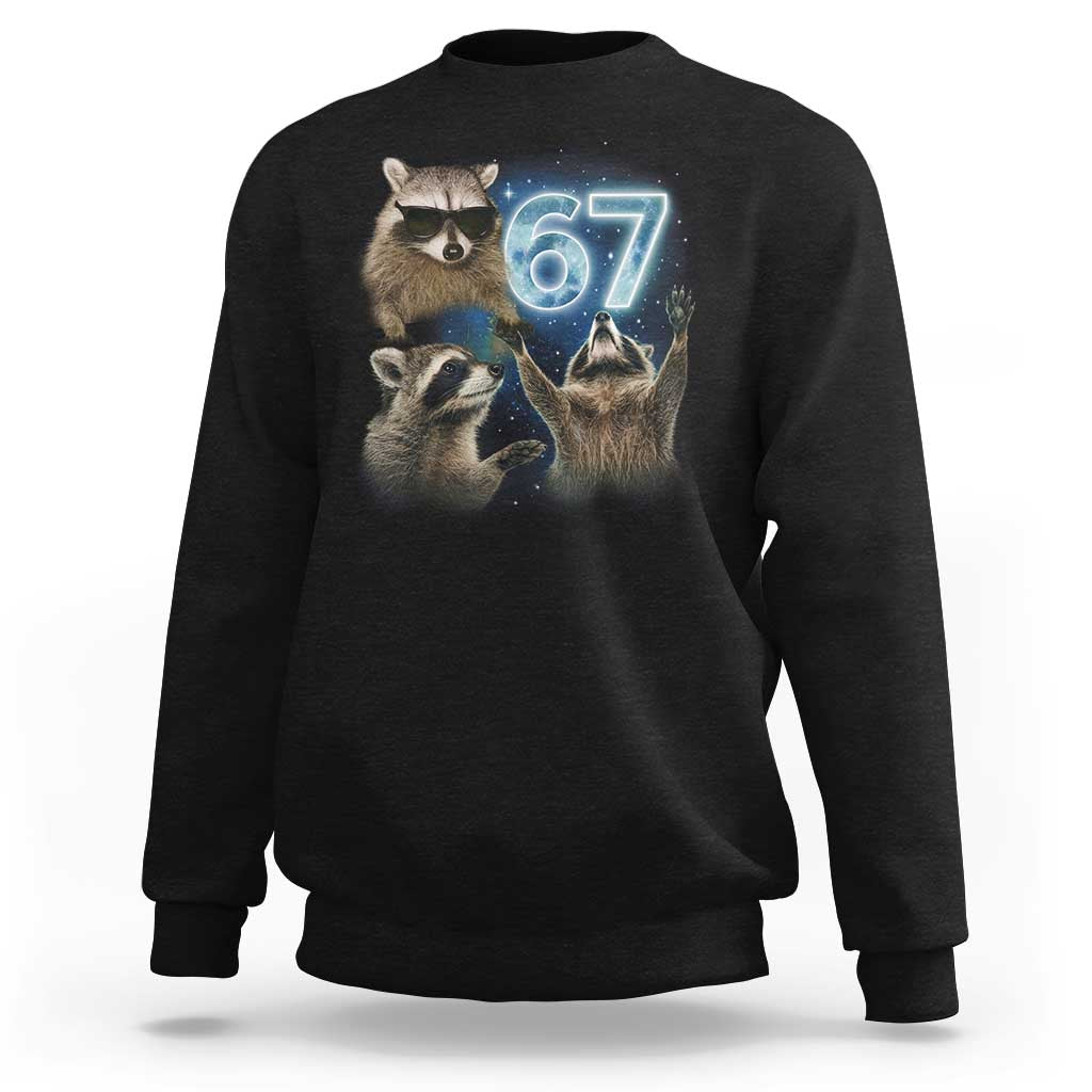 Funny 67 Raccoon Meme Sweatshirt Howling at The Moon Funny Six Seven Weird Cursed - Wonder Print Shop