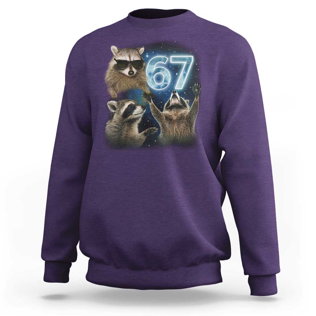 Funny 67 Raccoon Meme Sweatshirt Howling at The Moon Funny Six Seven Weird Cursed - Wonder Print Shop