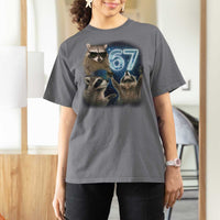 Funny 67 Raccoon Meme T Shirt For Women Howling at The Moon Funny Six Seven Weird Cursed - Wonder Print Shop