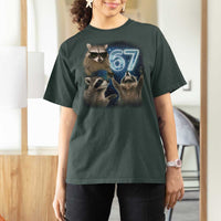 Funny 67 Raccoon Meme T Shirt For Women Howling at The Moon Funny Six Seven Weird Cursed - Wonder Print Shop