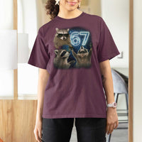 Funny 67 Raccoon Meme T Shirt For Women Howling at The Moon Funny Six Seven Weird Cursed - Wonder Print Shop