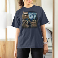 Funny 67 Raccoon Meme T Shirt For Women Howling at The Moon Funny Six Seven Weird Cursed - Wonder Print Shop