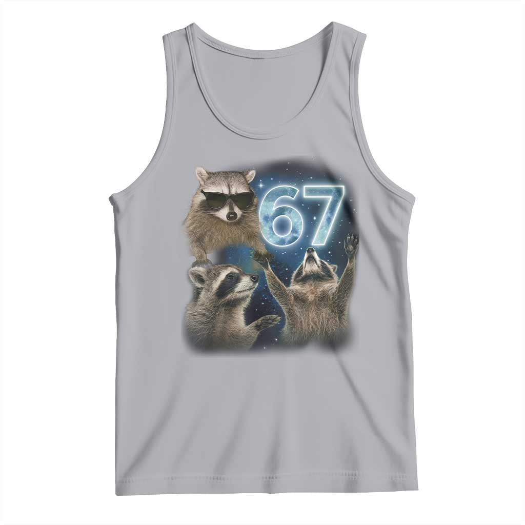 Funny 67 Raccoon Meme Tank Top Howling at The Moon Funny Six Seven Weird Cursed - Wonder Print Shop