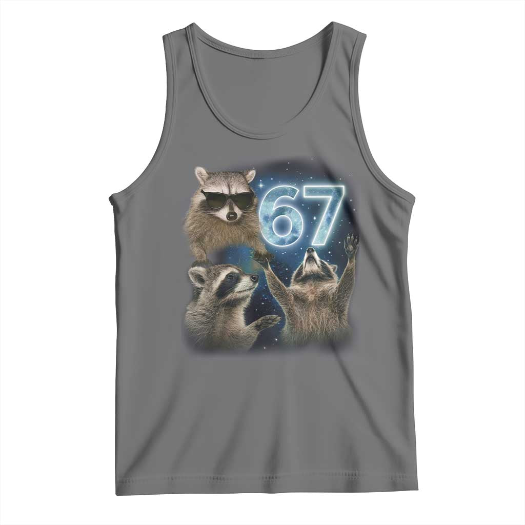 Funny 67 Raccoon Meme Tank Top Howling at The Moon Funny Six Seven Weird Cursed - Wonder Print Shop