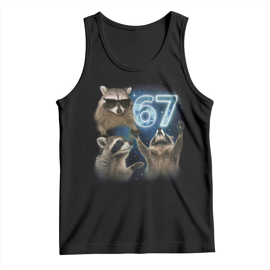 Funny 67 Raccoon Meme Tank Top Howling at The Moon Funny Six Seven Weird Cursed - Wonder Print Shop