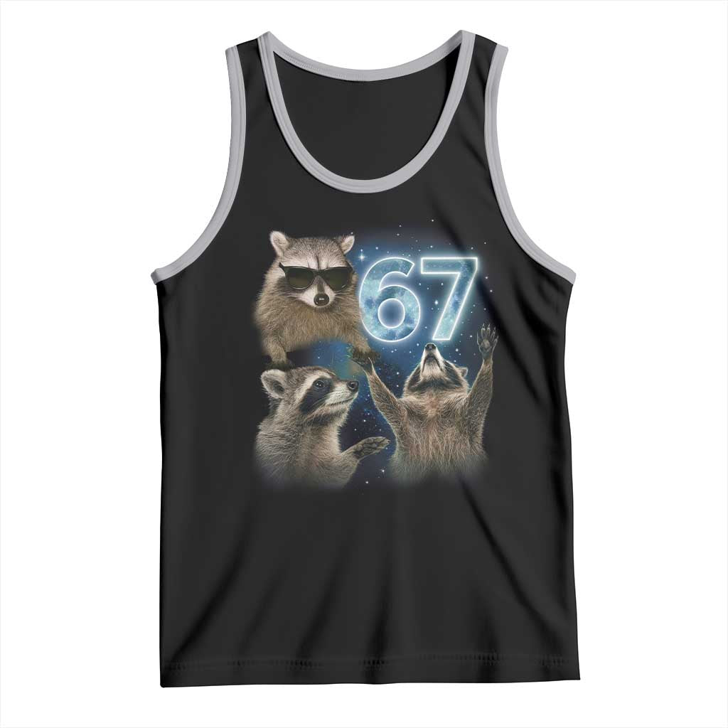 Funny 67 Raccoon Meme Tank Top Howling at The Moon Funny Six Seven Weird Cursed - Wonder Print Shop