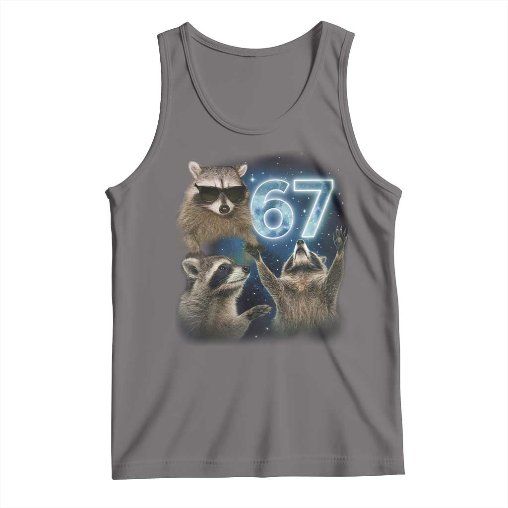 Funny 67 Raccoon Meme Tank Top Howling at The Moon Funny Six Seven Weird Cursed - Wonder Print Shop