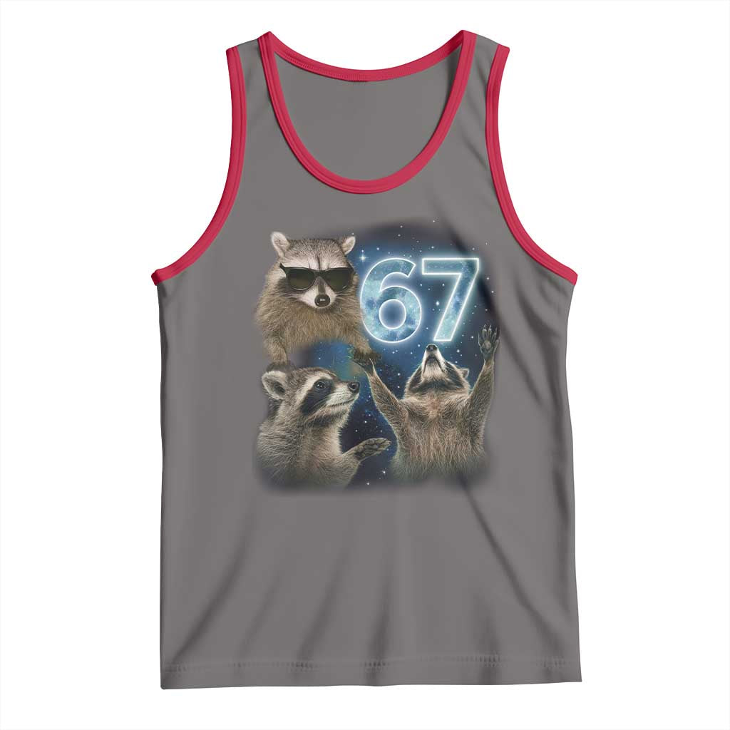 Funny 67 Raccoon Meme Tank Top Howling at The Moon Funny Six Seven Weird Cursed - Wonder Print Shop