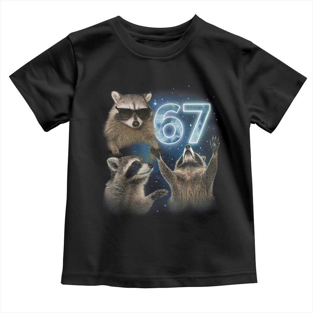 Funny 67 Raccoon Meme Toddler T Shirt Howling at The Moon Funny Six Seven Weird Cursed - Wonder Print Shop